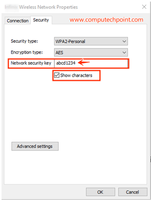 Wireless Network Properties to Find your connected Wi-Fi Password