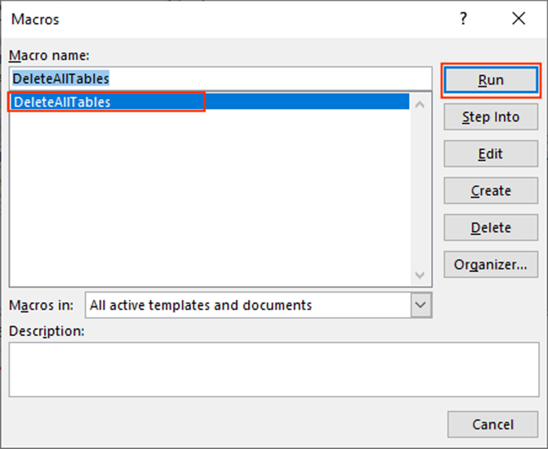 delete all tables from word document in one click