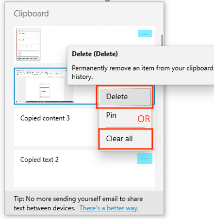 deleting items from clipboard