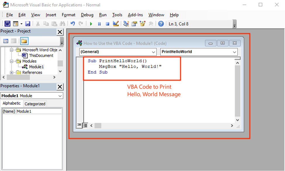 Writing Code in VBA Module