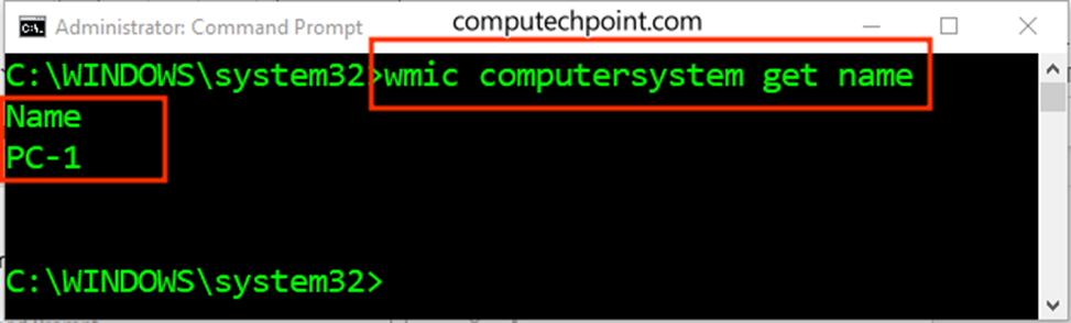 find your computer name using wmic