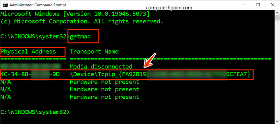 find MAC Address using getmac cmd command