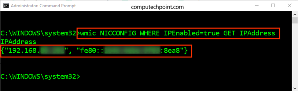 find IP Address using WMIC Command