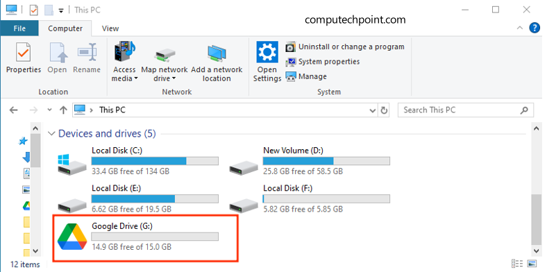 google drive is connected to your computer as a local drive 