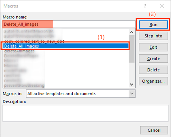 RUN VBA Code to Delete All images from document