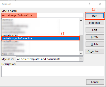 run VBA macro to resize all images to the same size