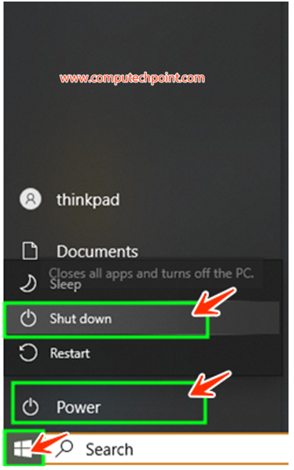 Shutdown Your Computer using Start menu