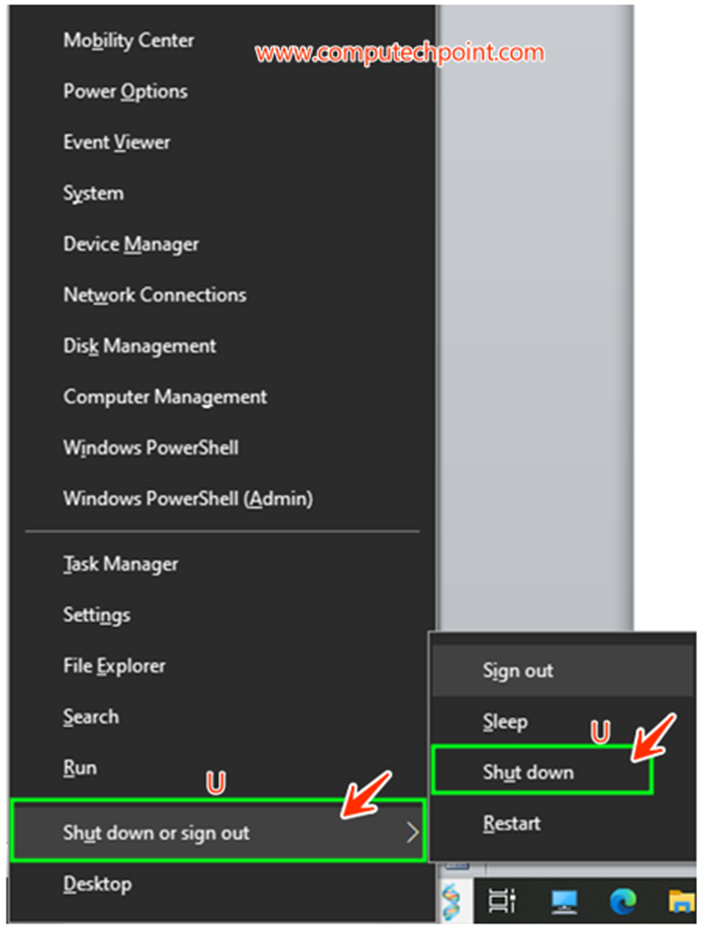 Turn off or Shutdown Your Computer Using Quick Link Menu