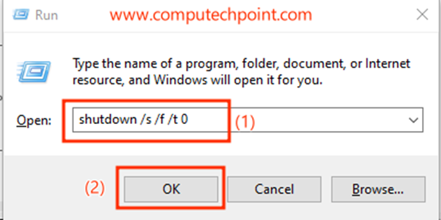 Shutdown your computer using RUN Dialog Box