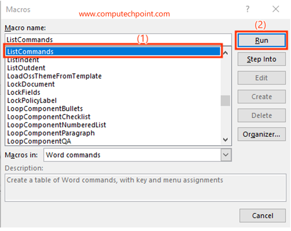 Display All Microsoft Word Shortcut Keys in a Document