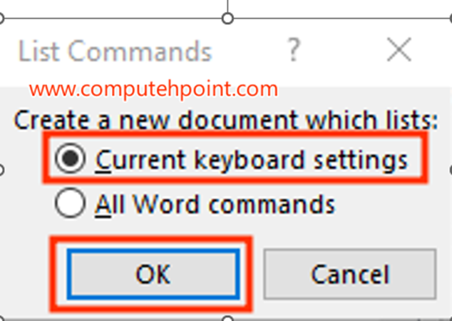  List or display a complete list of Microsoft Word shortcuts in a document