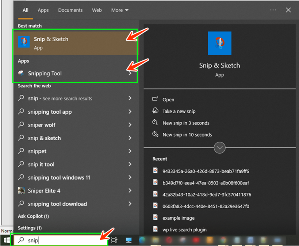 Taking Screenshots using windows snipping tool or Snip & Sketch App