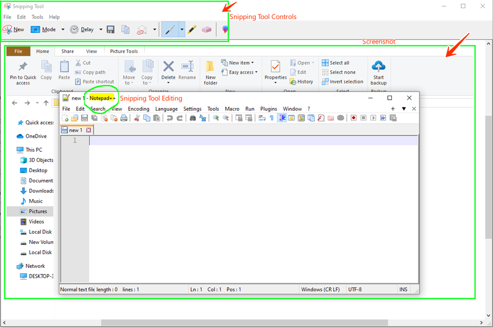 taking screenshots using snipping tool