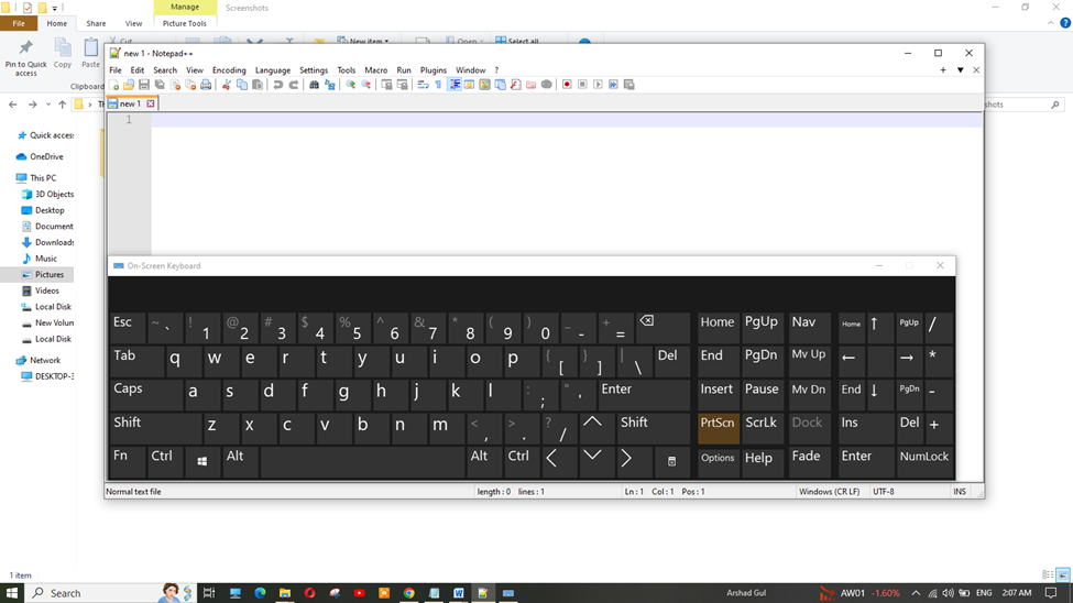 Capture Screenshots using print screen button