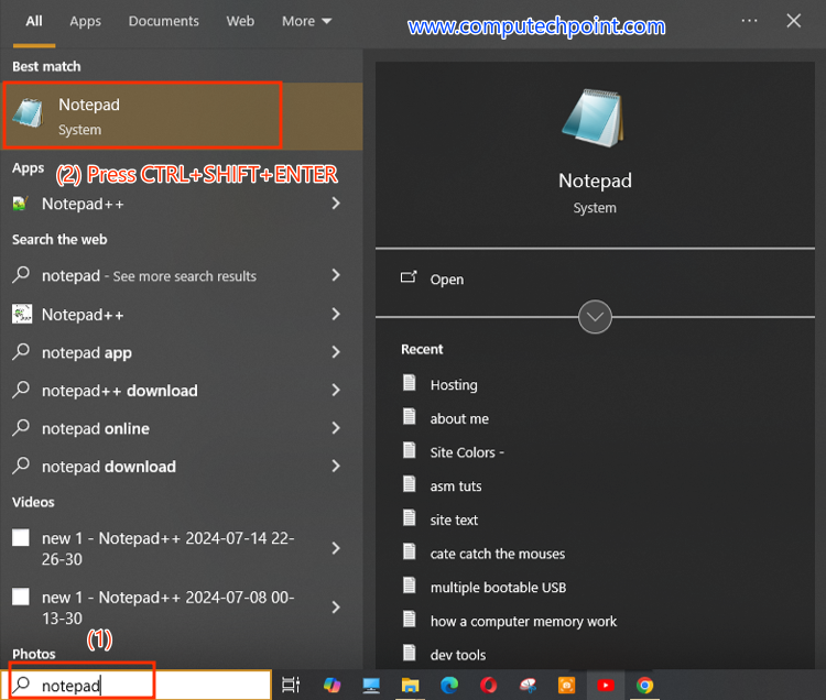 Open Notepad in Administrator Mode